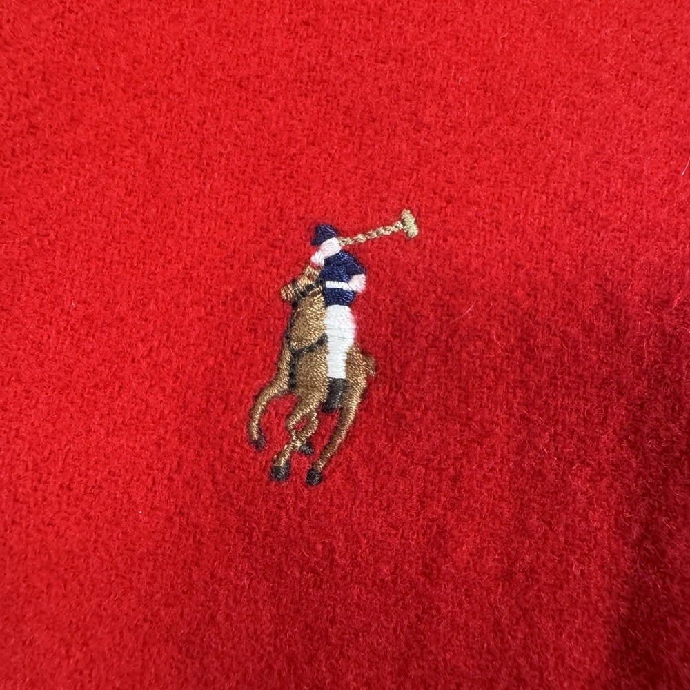 POLO RALPH LAUREN Signature Italian Wool Red Scarf with Pony - Picture 3 of 9
